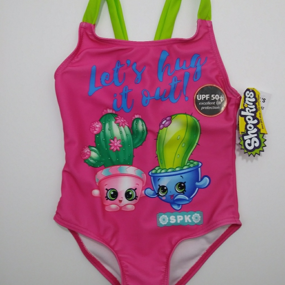 Shopkins Girls Swimsuit Size 5 One Piece Pink